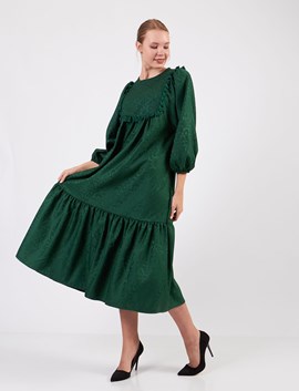 püsküllü jakar elbise, püsküllü jakar elbise