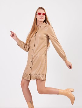 Deri Lazer İşlemeli Elbise