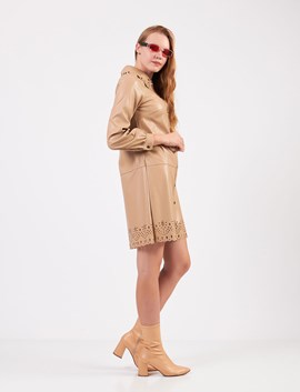 Deri Lazer İşlemeli Elbise