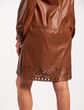 Deri Lazer İşlemeli Elbise