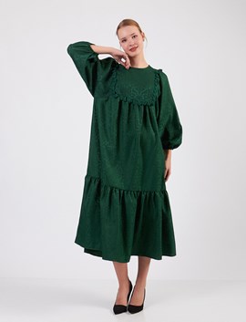 püsküllü jakar elbise, püsküllü jakar elbise